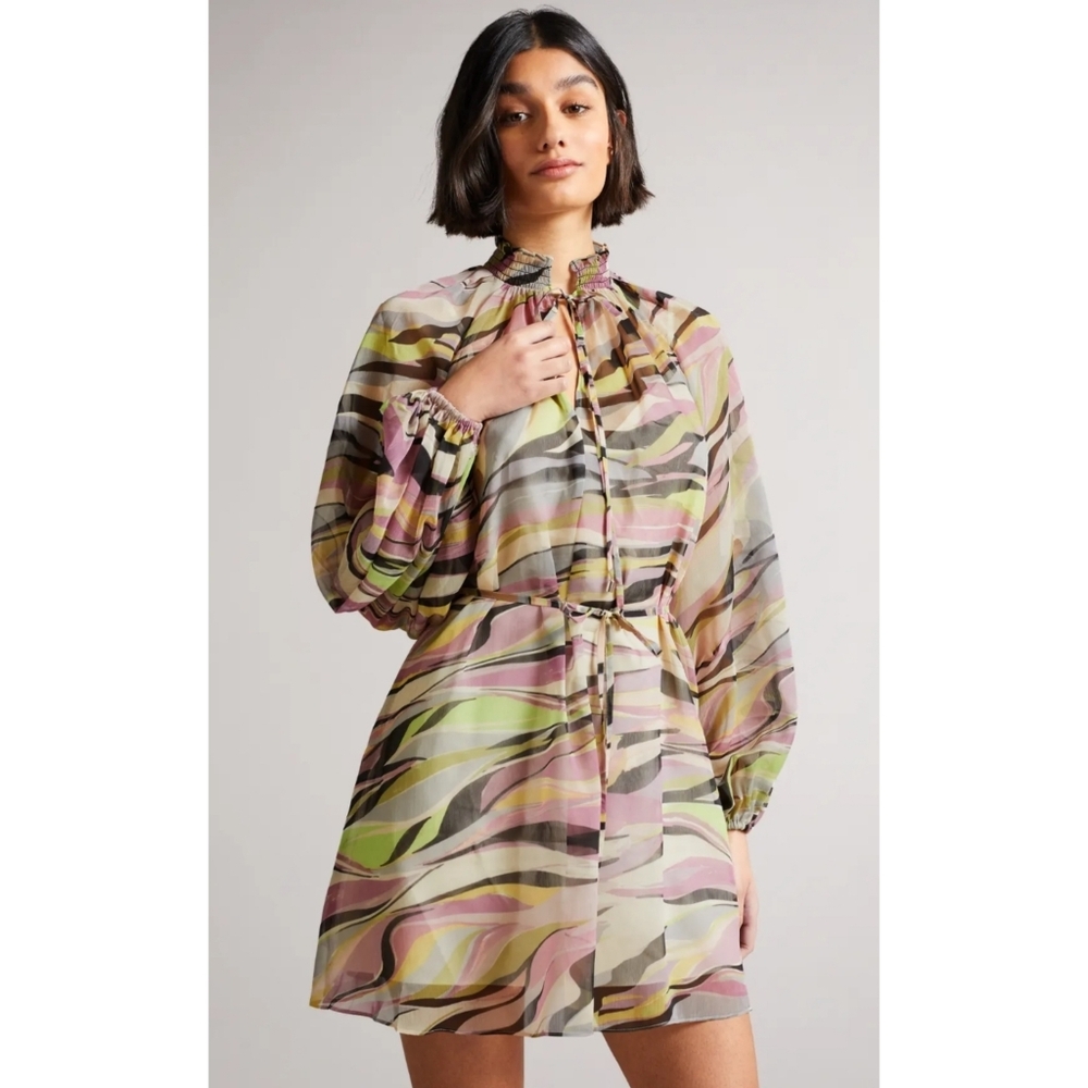 Ted Baker NWT Zeena Blouson Sleeve Mini Dress Size 1/Small Color Dusty Pink